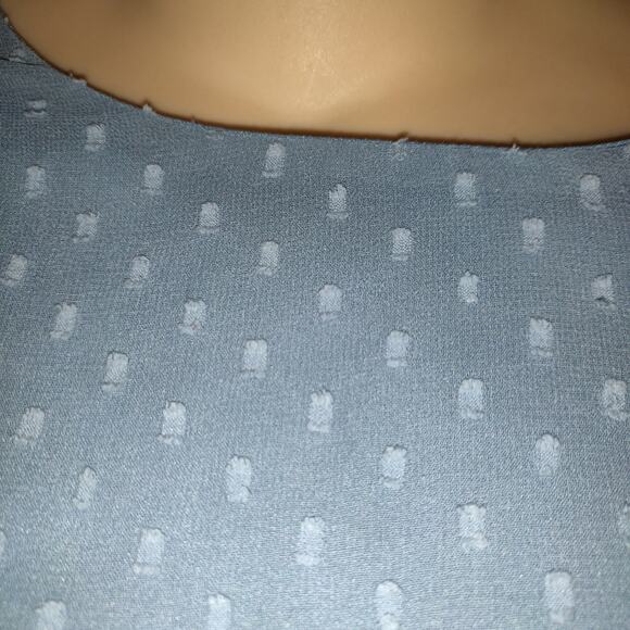 Express Blue Mini Dress SMALL Tiered Ruffles Swiss Squares Sheer Lined Keyhole - Picture 6 of 16